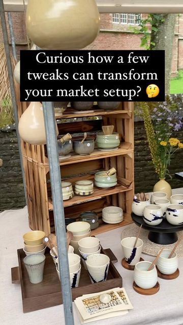 Art Sale Table Display, Ceramics Display Booth, Pottery Vendor Booth, Ceramics Market Display, Ceramic Booth Display, Ceramic Market Display, Pottery Display Ideas, Ceramics Display, Pottery Booth Display