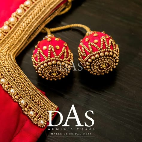 Tassel Aari Work, Maggam Work Dori Hangings, Blouse Tessals Design, Aari Blouse Latkan Designs, Blouse Tassels Designs Latest, Aari Work Tassels, Aari Work Tassels For Blouse, Aari Tassels Design, Bridal Blouse Latkan Designs