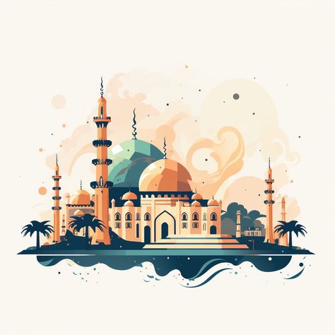 Islamic Mosque, Happy Islamic New Year, Mosque Vector, Photography Movies, Islamic New Year, New Years Poster, Islamic Posters, Pastel Background, Vector Illustration Design