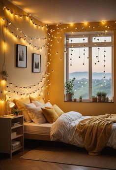 Yellow Themed Room Aesthetic, Light Orange Room Aesthetic, Yellow Themed Bedroom Aesthetic, Yellow Bedroom Walls Aesthetic, Cute Bedroom Decor Ideas, Yellow Bed Aesthetics, Organize A Small Bedroom, Sage Room, Cabin Room