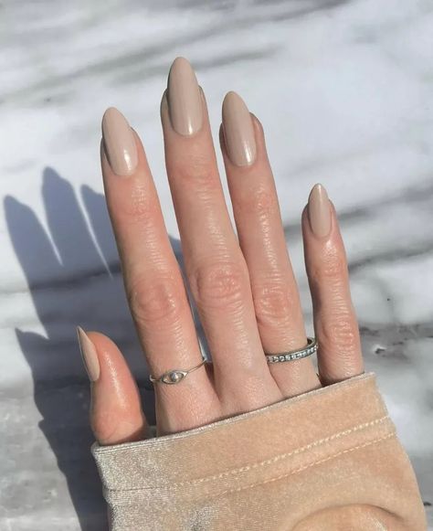 Beige Almond Nails, Taupe Nails Designs, Nude Nail Ideas, Nude Nails With Glitter, Taupe Nails, Festive Nail Designs, Fall Nail Trends, Nude Nail, Nude Nail Designs