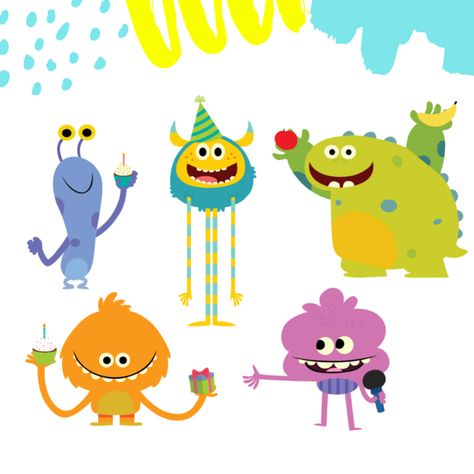 Super Simple Songs Birthday Party Theme, Super Simple Monsters, Super Simple Songs Birthday Party, Feelings Activities Preschool, Monster Party Decorations, Birthday Banner Cake Topper, Little Monster Party, Monster Decorations, Simple Songs