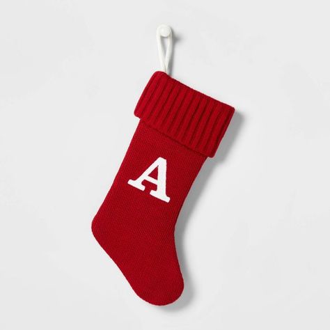 Knit Monogram Christmas Stocking Red - Wondershop™ | Target Monogram Christmas Stocking, Letter Stockings, Red Christmas Stockings, White Christmas Stockings, Monogram Stockings, Frugal Christmas, Christmas Tabletop Decor, Family Stockings, Red Stockings