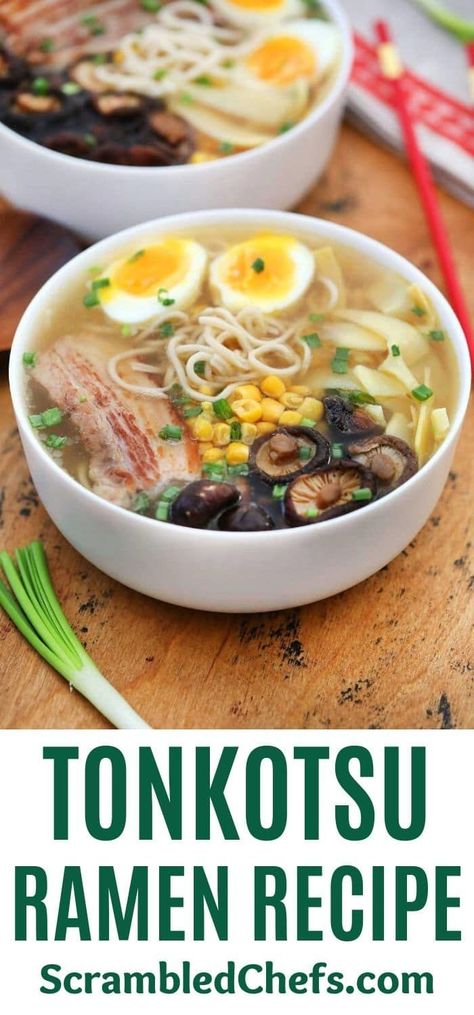 Tonkotsu Ramen Broth Recipe, Ramen Recipes Authentic, Tonkotsu Ramen Recipe, Ramen Broth Recipe, Ramen Ideas, Pork Ramen Recipe, Tonkotsu Broth, Ramen Toppings, Ramen Recipes Easy