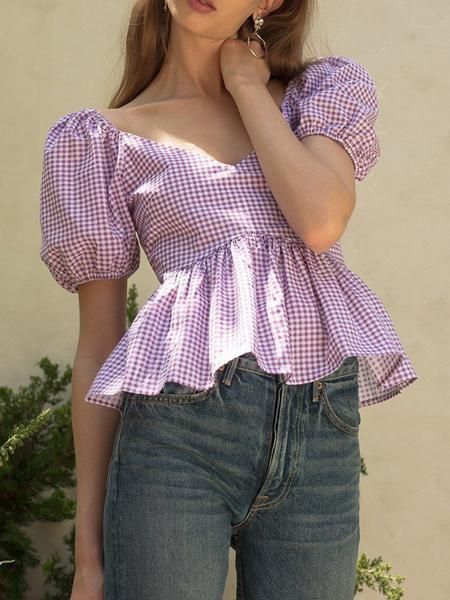 🔥 Gingham Top, Diy Vetement, Fashion Top Outfits, Trendy Dress Outfits, Fashion Tops Blouse, Trendy Fashion Tops, Quick Outfits, Crop Top Outfits, Fashion Attire