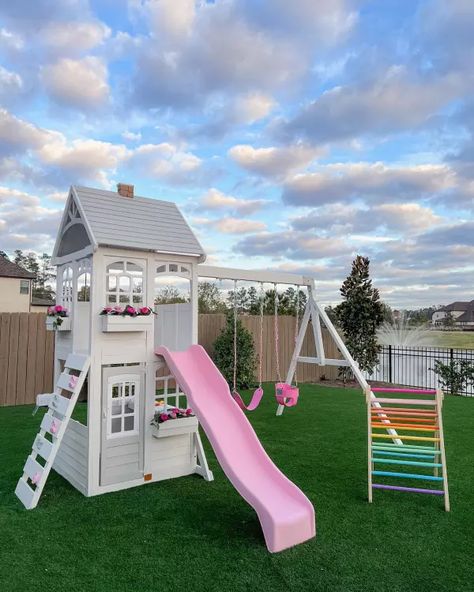 Destinations for Playing, Exploring and Living | KidKraft Outdoor Playhouses, Backyard Accessories, Kid Friendly Backyard, Backyard Playset, Kids Yard, Girls Playhouse, Kids Backyard Playground, Slide Rock, Play Area Backyard