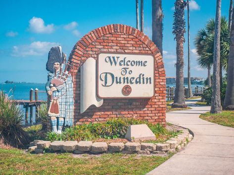 A statue of a Scotsman playing the bagpipes welcomes visitors to Dunedin. Dunedin Florida, Florida Travel Guide, Mexico Beach, Places In Florida, Lake Placid, Visit Florida, Old Florida, Fishing Villages, Beach Town