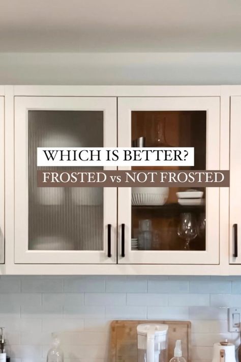 Started frosting/ reeding the glass in my kitchen cabinet but can’t decide if it looks better than the original clear glass. 😁 What should I do ?? Glass Kitchen Cabinet Decor, Reeded Glass Kitchen, Frosted Glass Kitchen Cabinets, Reeded Glass Cabinet, Glass Kitchen Cabinet, Glass Kitchen Cabinets, Diy Furniture Flip, Reeded Glass, Furniture Flips