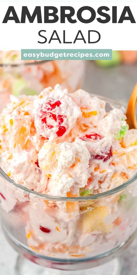 One bite of this salad, and you’ll be whisked back to Grandma’s kitchen and those unforgettable family gatherings. Follow us for more easy classic recipes! Ambrosia Fruit Salad, Fruit Salad Easy, Mandarin Oranges, Ambrosia Salad, Rich Desserts, Light Desserts, Homemade Whipped Cream, Fruit Cocktails, Classic Desserts