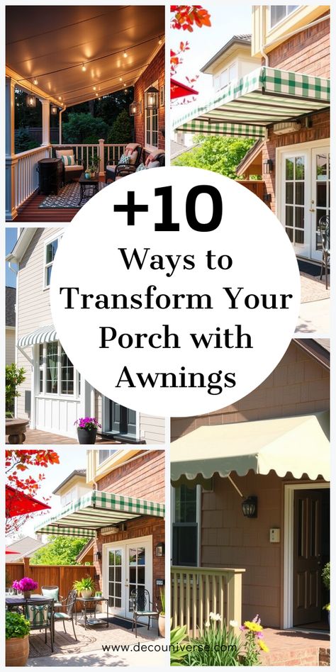 Want a cozy porch for all seasons? These 13 awning ideas offer shade, warmth, and style, making your outdoor area feel like a natural extension of your home. Porch Awning Ideas, Awning Ideas, Cozy Porch, Canvas Awnings, Diy Awning, Aluminum Awnings, Porch Awning, Metal Awning, Boost Curb Appeal