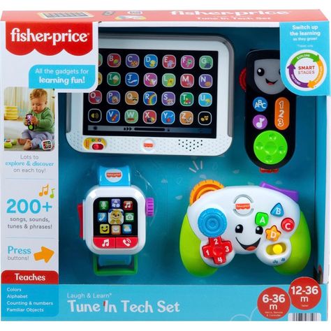 Fisher-Price Laugh & Learn Baby Learning Toys Tune In Tech Gift Set of 4 Interactive Pretend Play Toys for Ages 6+ Months [Amazon Exclusive] Daughter Activities, Baby Toys 6 Months, Baby Learning Toys, Fisher Price Baby, Teaching Shapes, Learning Toys For Toddlers, Fisher Price Toys, Pretend Play Toys, Activity Toys