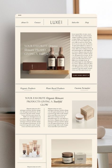 Skin care website Idea Website Mockup Design Ideas, Editorial Website Layout, Classic Website Design, Japanese Website Design, Website Texture, Neutral Website Design, Skincare Website Design, Skincare Branding Design, Website Mockup Design