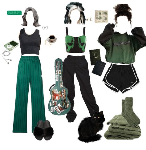 three slytherin girls Outfit | ShopLook Preppy Slytherin Outfits, Slytherin Pjs, Slytherin Outfit Girl, Slytherin Outfit Casual, Modern Slytherin Outfit, Slytherin Girl Outfit, Slytherin Outfits Aesthetic, Slytherin Lookbook, Aesthetic Baggy Clothes