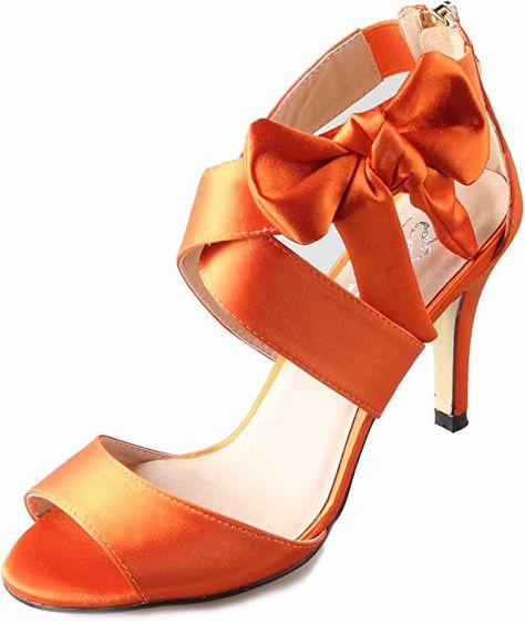 Trendy burnt orange heels to match wedding decor. Look and feel great on your special day! Burnt Orange Heels, Satin Dress Shoes, Track Outfits, Orange Sandals, Bow Wedding, Orange Heels, Orange Bows, Bow Sandals, Wedding Dress Shoes