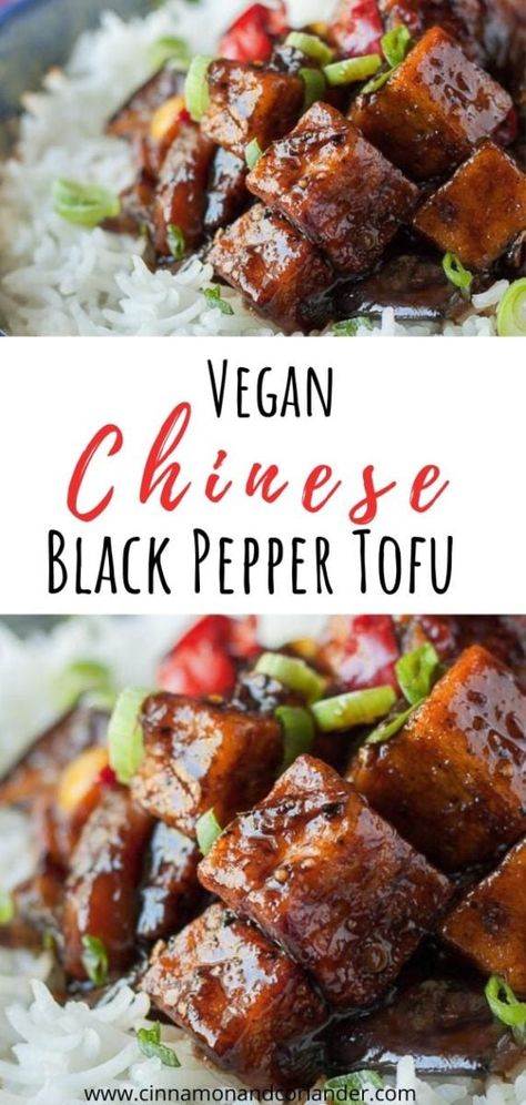 Looking for a vegan tofu recipe to curb your takeout cravings? Try this quick and easy Asian black pepper tofu stir fry recipe. Crispy tofu cubes tossed in a sticky-sweet & spicy black pepper sauce.  Serve over rice or cauliflower rice. A delicious plant-based dinner perfect for date night #veganrecipes #tofurecipes #chineserecipes #takeout #cleaneating Vegan Tofu Stir Fry, Tofu Stir Fry Recipe, Black Pepper Tofu, Tofu Cubes, Pepper Tofu, Black Pepper Sauce, Tofu Recipes Vegan, Quiche Recipes Easy, Mapo Tofu