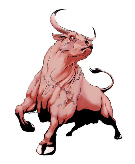 My client is ginger and is a Taurus, so a Red Bull. I happen to have just read The Last Unicorn, so that influenced the color on this. photoshop Red Bull Tattoo, Toro Vector, Bull Cartoon, Ox Tattoo, Taurus Bull Tattoos, Bull Artwork, Bull Tattoo, Bull Painting, Taurus Bull