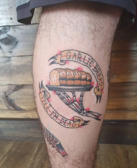 Biscuits And Gravy Tattoo, Garlic Bread Tattoo, Bread Tattoo Ideas, Loaf Of Bread Tattoo, Baguette Tattoo, Garlic Tattoo, Australia Tattoos, Bread Tattoo, Garage Fashion