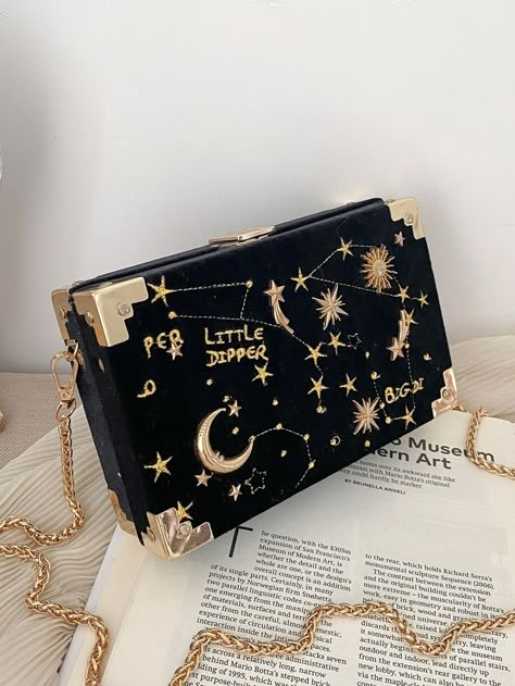 Star & Moon Embroidered Box Clutch Bag | SHEIN USA Tas Lv, Girly Bags, Fancy Bags, Box Clutch, Star Moon, Pretty Bags, Girls Bags, Box Bag, Cute Bags