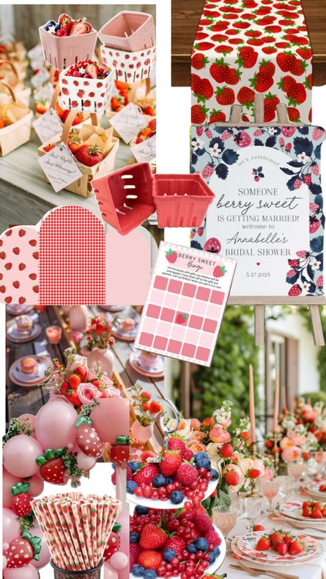 Berry Baby Shower Ideas Decor, Strawberry Themed Bridal Shower Ideas, Love Is Berry Sweet Bridal Shower Theme, Berry Themed Bridal Shower Ideas, Berry Bridal Shower Theme, Berry In Love Bridal Shower Theme, Strawberry Bridal Shower Theme, Berry Sweet Baby Shower Theme, Wedding Shower Themes