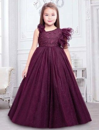 Gown For Girls Party Wear, Net Gown For Baby Girl, Gown Party Wear For Kids, Children Net Gown Styles, Kids Party Frocks Design, Frocks And Gowns For Kids, Baby Girl Gown Designs, Net Frocks For Kids Party Wear, Kids Net Frock