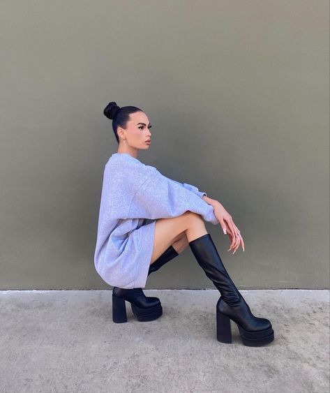 Steve Madden Cypress Boots Outfit, Cypress Boots Outfit, Cypress Boots, Steve Madden Cypress, Buffalo Boots, Korean Couple, Boots Outfit, Dress With Boots, Fashion Boots