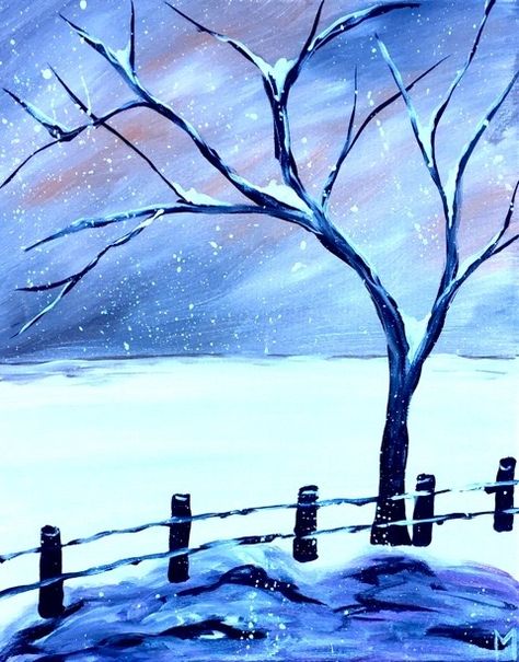 Easy Landscape Paintings, Winter Landscape Painting, Canvas Art Projects, Painting Snow, Acrylic Painting Lessons, Winter Painting, Acrylic Oil Painting, Winter Art, Christmas Paintings