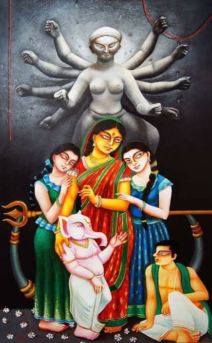 Family Artwork, Ganesh Art Paintings, Monochrome Painting, Buy Paintings Online, Durga Painting, Boho Art Drawings, Family Drawing, Family Painting, Goddess Artwork