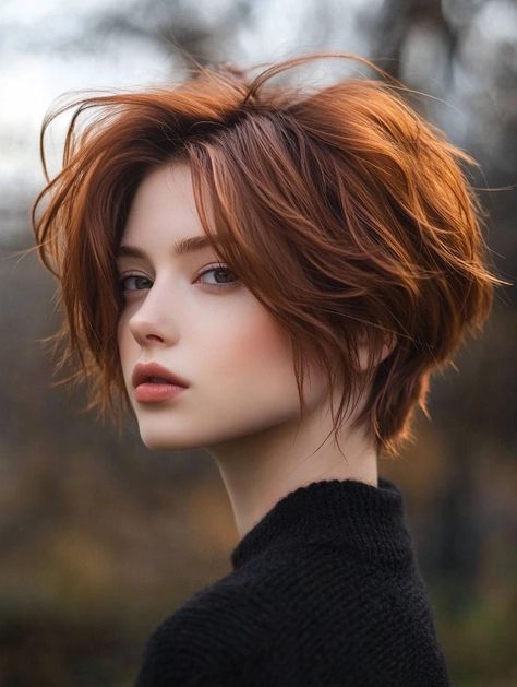 Chic Fall Hairstyles for Short Hair: Top Seasonal Trends and Tips Shag Red Hair, Red And Blonde Hair Color Short, Hair Color Inspiration For Short Hair, Copper Pixie Cut, Short Hair Redhead, Short Red Hair Styles, Fall Hairstyles For Short Hair, Short Haircuts Women, Short Hair Braid Styles