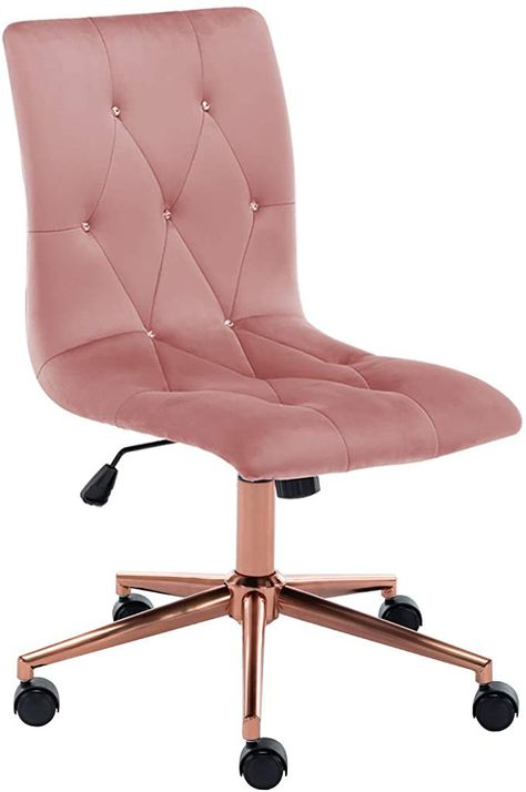 Rose Gold Bed, Gold Office Chair, Rolling Desk Chair, White Desk Chair, Rose Gold Office, Rolling Desk, Velvet Office Chair, Contemporary Office Chairs, Armless Accent Chair