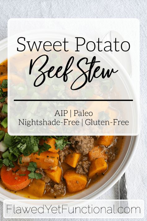 Aip Beef Stew, Anti Immflamatory Recipes, Sweet Potato Beef Stew, Ra Diet, Aip Dinner, Aip Meals, Nightshade Vegetables, Nightshade Free Recipes, Healthy Soups