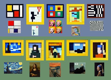 Lego Pixel Art, Lego House Ideas Furniture, Lego Painting, Lego Learning, Lego Dots, Lego House Ideas, Lego Techniques, Lego Mosaic, Famous Painters