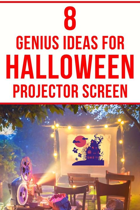 Halloween Projector Movie Night, Halloween Projector Ideas, Projector Screen Ideas, Projector Screen Size, Halloween Movie Night Party, Projector Setup, Halloween Window Display, Halloween Projector, Outdoor Projector Screen