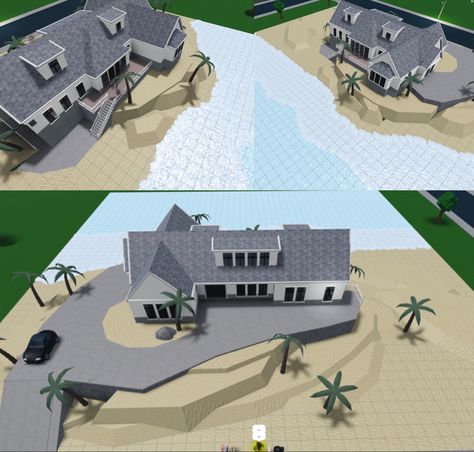 Bloxburg House Layouts Beach 1 Floor, Bloxburg Small Beach House, Summer Town Bloxburg, Beach Home Bloxburg, Tsitp House Layout Bloxburg, Bloxburg Cliffside House, Bloxburg Summer House Ideas Exterior, Bloxburg Yacht, Beach House Layouts