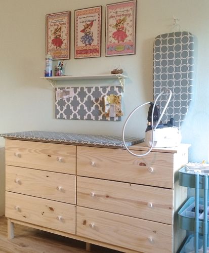 Create a great ironing / packing and shipping / storage station.  Another IKEA hack. Sewing Tables, Ironing Station, Quilt Room, Sewing Station, Sewing Room Furniture, Sewing Room Inspiration, Quilting Digest, Sewing Room Storage, Ironing Boards