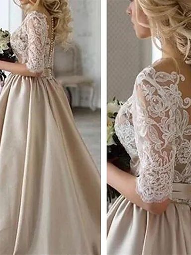 A-Line Wedding Dresses Court Train Formal Romantic Half Sleeve V Neck Satin With Bow(s) Pleats 2023 Bridal Gowns 2022 - AU $326.59 Formal Wedding Dresses, Jeweled Wedding Dress, Wedding Dresses A Line, Satin Bridal Gowns, Cheap Wedding Dresses Online, Wedding Dress Store, Lace Bridal Gown, 2024 Wedding, Casual Wedding Dress