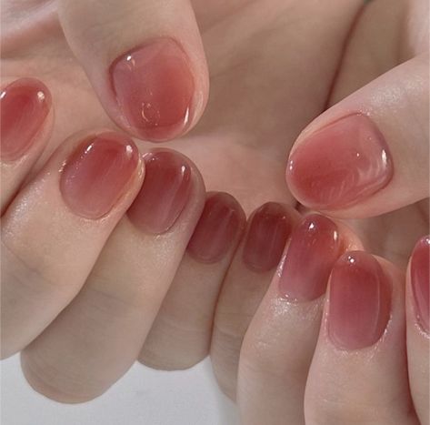 Short Pink Jelly Nails, Korean Nails Jelly, Short Jelly Nails, Korean Jelly Nails, Nail Polish Jelly, Pink Korean, Nails Jelly, Jelly Nail, Hello Nails