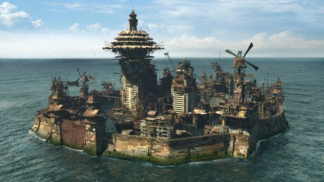 ArtStation - Offshore society, Tomi Väisänen Apocalyptic Environment, Dnd Landscape, Futuristic Dystopia, Necromunda Terrain, Apocalypse Landscape, Armor Vest, Apocalypse World, Post Apocalyptic Art, Apocalypse Art