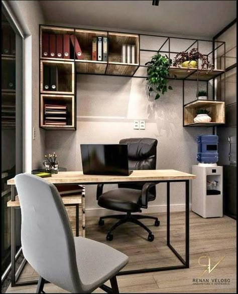 Interior Design Office Studio Workspace Inspiration, Industrial Office Design Home, Home Office Estilo Industrial, Industrial Office Space Design, Industrial Decor Office, Studio In Casa, Industrial Home Office, Home Office Industrial, Small Office Design Interior