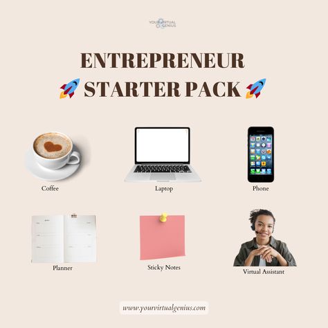 The essentials for every business owner grinding toward success!

Running a business doesn’t have to be overwhelming. Delegate your time-consuming tasks to the experts at YVG and free up more time for what really matters—growing your business! 🌟

💬 Tell us in the comments: What’s in YOUR entrepreneur starter pack? 💼

#VirtualAssistant #VirtualAssistantAgency #VirtualAssistance #EntrepreneurStarterPack #YourVirtualGenius #VirtualAssistant #EntrepreneurLife #BusinessEssentials #VAservices Running A Business, Business Essentials, Daily Grind, Starter Pack, Virtual Assistant, Growing Your Business, Business Owner, A Business, Running