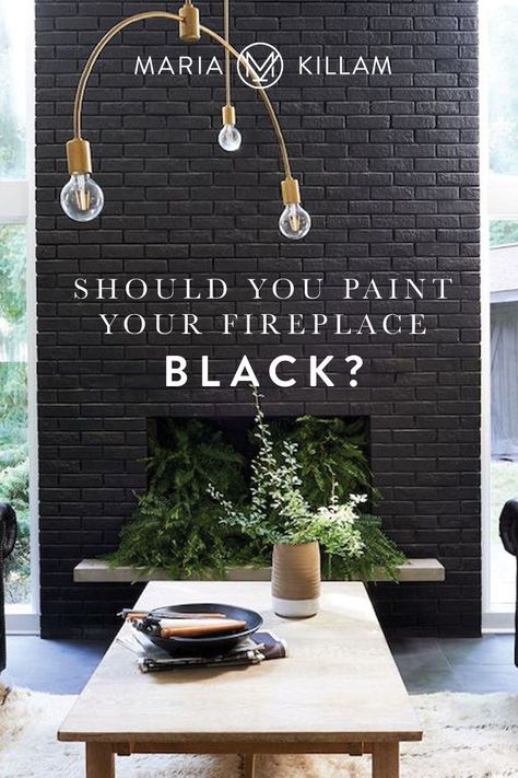 Black Brick Fireplaces Painted, Fireplaces Painted Black, Black Brick Fireplace Decor, Black Tiled Fireplace Ideas, Black Chimney Wall Living Room, Decorating A Black Fireplace, Black Brick Outdoor Fireplace, White Vs Black Fireplace, Dark Color Fireplace Ideas