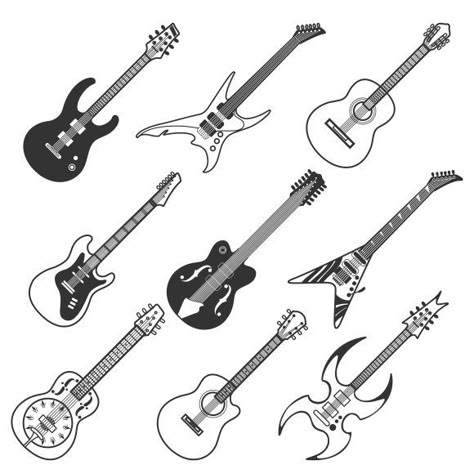 Guitar Outline, Tattoo Guitar, Guitar Tattoo Design, Drawing Music, Guitar Vector, Guitar Illustration, Guitar Drawing, Guitar Tattoo, Music Drawings