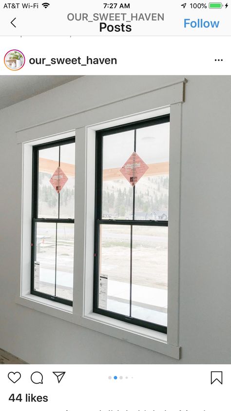 Modern Door And Window Trim, Craftsmen Style Interior, Dark Trim Windows, Modern Window Trim Interior, Trim Around Windows Interior, Modern Farmhouse Window Trim, Window Casing Styles, Bathroom Window Trim, Modern Window Casing