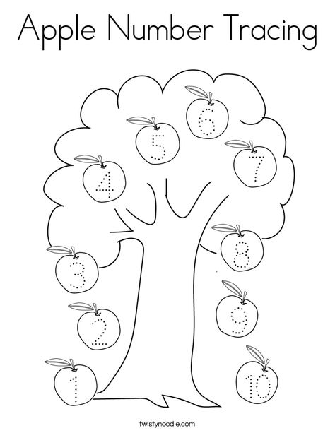 Apple Number Tracing Coloring Page - Twisty Noodle Apple Number Tracing, Counting Apples Free Printable, Preschool Apple Week, Happy Coloring Pages, Apple Coloring Page, Drawing Apple, Apple Preschool, Twisty Noodle, Fall Preschool Activities