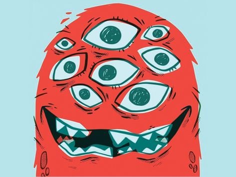 more character development. Might make this guy a bit cuter and throw him on some kids clothes or prints.Go check out some process over at instagram: https://www.instagram.com/jetpacksandrollers... Hipster Illustration, Cute Monsters Drawings, Many Eyes, Eye Illustration, Monster Eyes, Monster Drawing, Lino Art, Illustration Styles, Monster Illustration