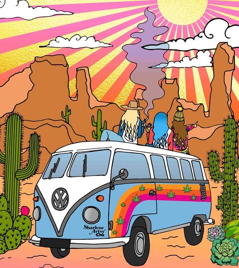 Van Drawing, Vans Painted, Cookies Branding, Nostalgic Art, Hippie Painting, Hippie Van, Skate Art, Skateboard Design, Hippie Wallpaper