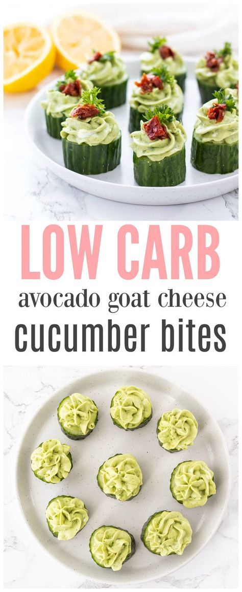 These gorgeous cucumber appetizers are topped with a flavour-packed avocado and goat cheese mixture and are the perfect little bites for any party or get together. They’re healthy, easy, light and delicious! #cucumberappetizers #healthyappetizers #vegetarian #lowcarb, #keto #glutenfree #partyappetizers #healthysnacks Goat Cheese Cucumber, Cucumber Bites Appetizers, Avocado Goat Cheese, Cucumber Goat Cheese, Friendsgiving Appetizers, Mozzarella Appetizers, Cucumber Appetizers, Goat Cheese Appetizer, Cucumber Bites