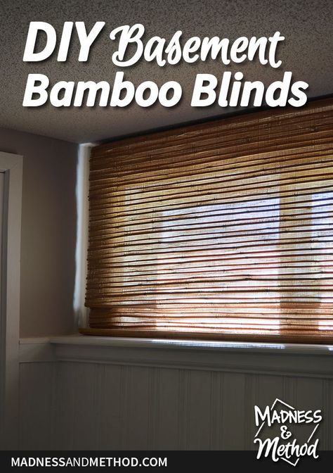 Basement bamboo blinds can get costly if you have super wide (but short) windows. Hopefully my DIY hack of using one blind to cover two windows will help! Bamboo Blinds Diy, Short Windows, Roller Blinds Bedroom, Blinds Diy, Wooden Window Blinds, Basement Window, Ikea Blinds, Sheer Blinds, Patio Blinds