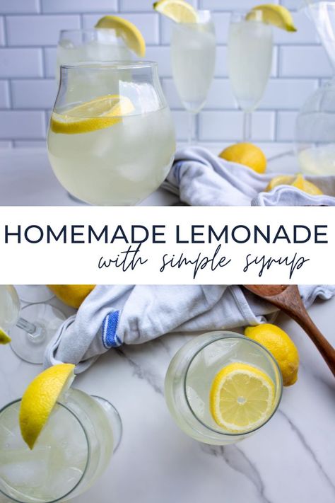 Homemade lemonade with simple syrup is served in a cocktail glass with lemon slices garnishing it. Lemonade With Simple Syrup, Simple Syrup Lemonade Recipe, Homeade Lemonade, Lemonade Simple Syrup, The Best Lemonade, Good Lemonade Recipe, How To Make Lemonade, Homemade Margaritas, Homemade Lemonade Recipes