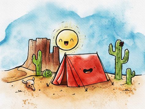 Camping Desert, Doodle Art For Beginners, Artwork Landscape, Bullet Journal 2020, Nature Artwork, Bullet Journal Themes, Doodle Illustration, Journal Themes, Doodle Designs