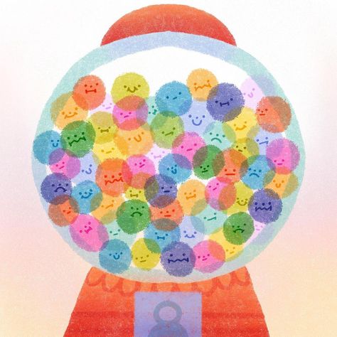 Gumball Machine Painting, Bubblegum Illustration, Gumball Machine Drawing, Bubblegum Drawing, Gumball Machine Art, Candies Illustration, Candyland Art, Cute Poster Design, Candy Artwork